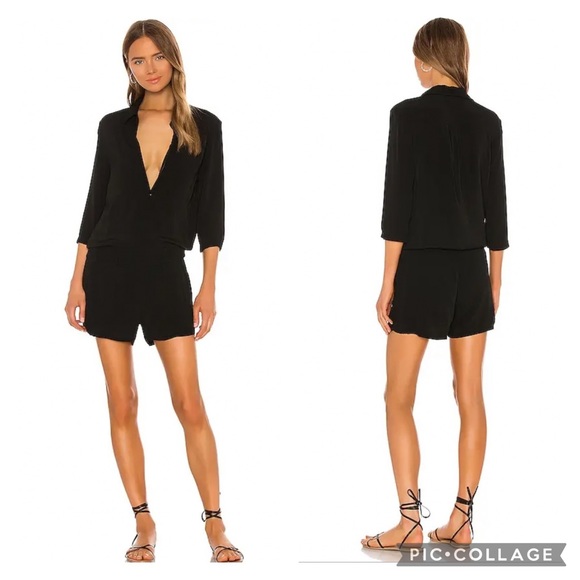 NWT Monrow Crepe Zip Up Romper in Black - Picture 2 of 13